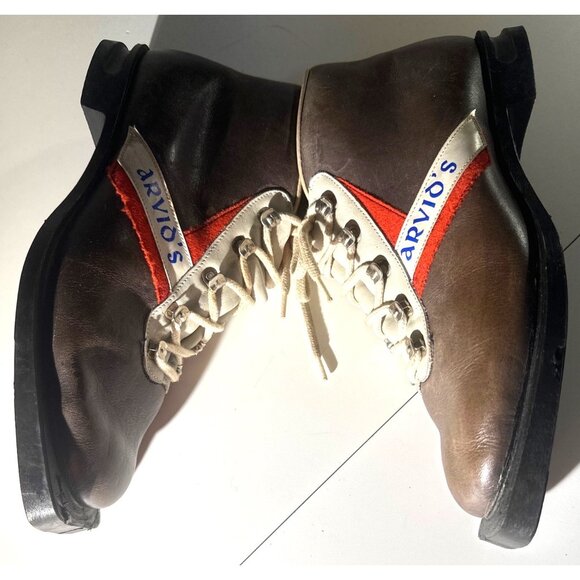 Arvios Vintage Leather Ski Boots Made In Norway With Red & White Accents Size 38 main image 4